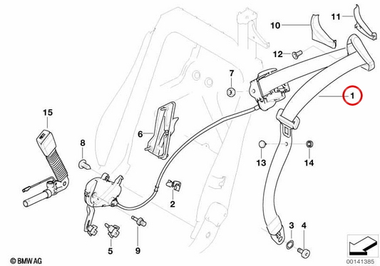 Ceinture de sécurité avant droite 72119138276 pour BMW E64. BMW d'origine.