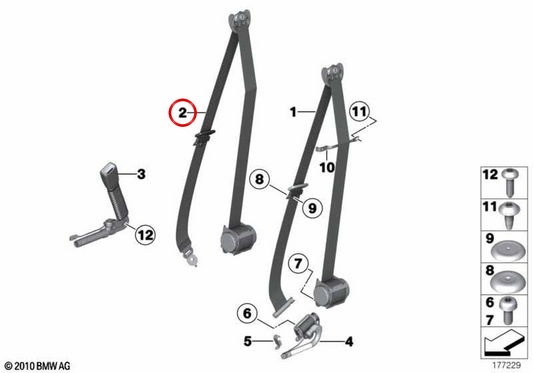 Cintura di sicurezza frontale OEM 72119164503 per BMW F01, F02, F04. BMW originale.