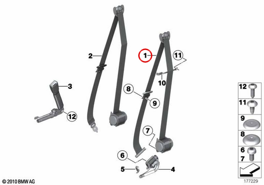 Ceinture de sécurité avant droite 72119164506 pour BMW F10, F11, F01, F02. BMW d'origine.