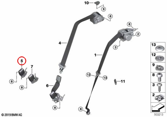 Cinturón de seguridad trasero derecho OEM 72119484968 para BMW F93, G16. Original BMW.