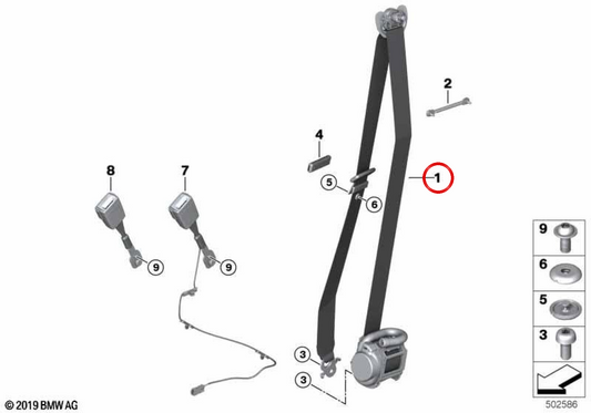 OEM 72119503303 Cintura di sicurezza anteriore sinistra per BMW F90. BMW originale.