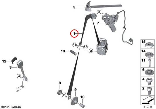 Cintura di sicurezza frontale destra 72119870058 per BMW G23, G82, G83. BMW originale.