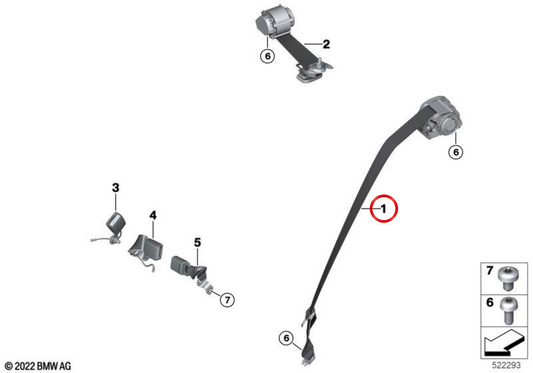 Cinto de segurança externo traseiro OEM 72119873742 para BMW U11, U12. BMW genuíno.