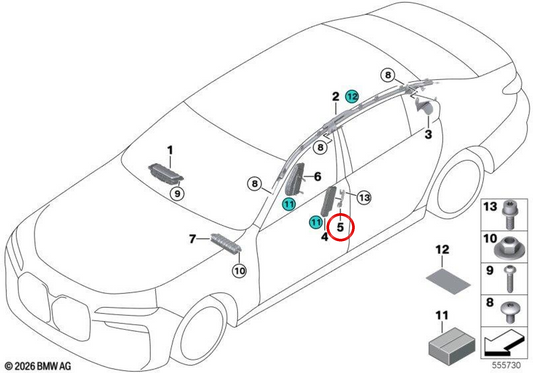Rechte Airbaghalterung OEM 72125A21B34 für BMW 5er G60/G61/G90/G99 und 7er G70/G73. Original BMW