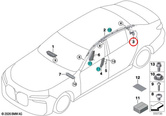 C-Säulenverstärkung rechts OEM 72129873152 für BMW 7er G70 und G73. Original BMW