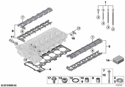 Junta de culata sin amianto para BMW E82, E88, E90, E90N, E91, E91N, E92, E92N, E93, E93N, E60N, E61N, F01, F02, E71, E89 (OEM 11127557266). Original BMW.