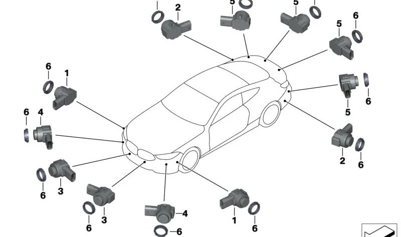 Sensor de aparcamiento ultrasónico color gris Skyscraper OEM 66207927956 para BMW F40, F44, G30N, G31N, G32N, F93, G14, G15, G16, G18. Original BMW.