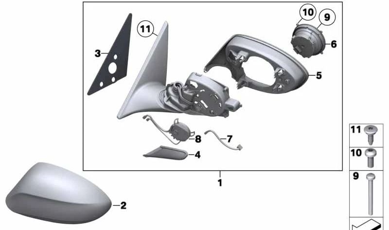 Retrovisor derecho sin cristal calefactable OEM 51167281984 para BMW Z4 E89 sDrive18i, sDrive20i, sDrive23i, sDrive28i, sDrive30i. Original BMW.