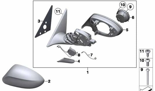 Retrovisor derecho sin cristal calefactable OEM 51167281984 para BMW Z4 E89 sDrive18i, sDrive20i, sDrive23i, sDrive28i, sDrive30i. Original BMW.