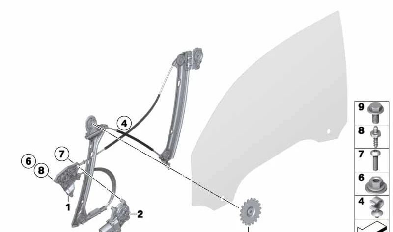 Elevador de ventana sin motor delantero derecho para BMW Serie 1 F21, F21N, Serie 2 F22, F23, F87 (OEM 51337292120). Original BMW