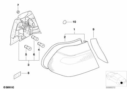Pilota posteriore posteriore destro bianco per BMW E46 (OEM 63218383826). BMW originale
