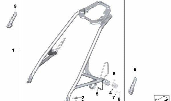 Juego de bastidores del acompañante OEM 77258394216 para moto BMW R nineT Racer (K32, 12/2015–07/2019). Original BMW Motorrad.
