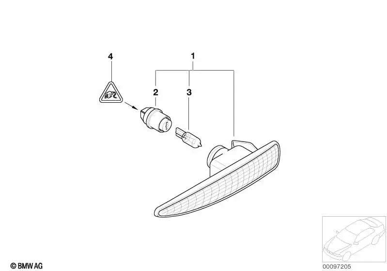 Luces intermitentes adicionales blancas derecha para BMW Serie 7 E65, E66 (OEM 63137164758). Original BMW.