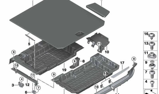 Tapa izquierda maletero OEM 51477445485 para BMW Serie 6 G32 (620d, 620d xDrive, 630d) años 2017-2024. Pieza original BMW. Ideal para sustituir la tapa lateral del maletero izquierdo.
