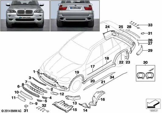 Front Primed Bumper Trim for BMW X5 E70 (OEM 51118037266). Original BMW