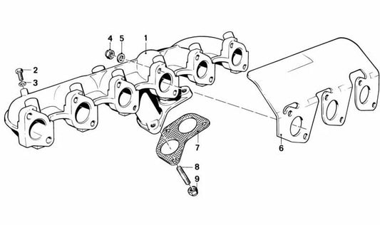 Colector de escape OEM 11621716443 para BMW E30 y E34. Repuesto original BMW.
