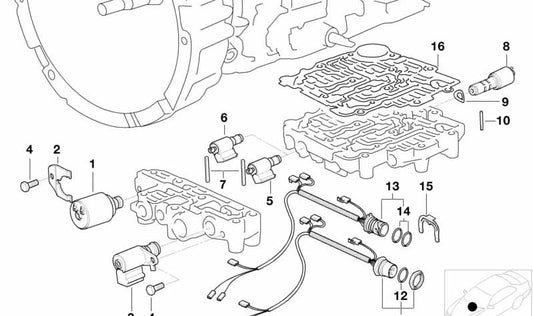 Cableado OEM 24361421368 para BMW Serie 3 E36 y Serie 5 E34, E39. Arnés eléctrico para válvulas magnéticas de caja automática A4S270R/310R. Original BMW.