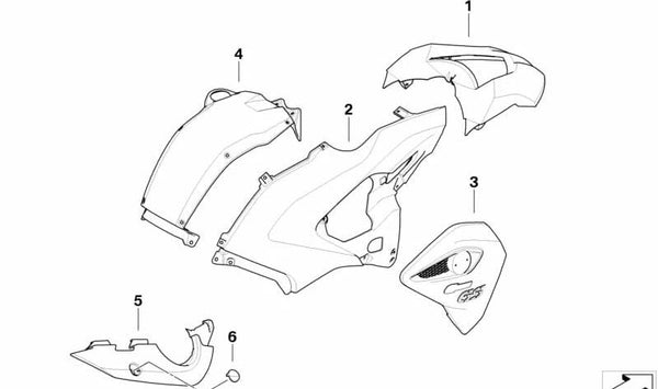 Cubierta lateral derecha color amarillo sunset OEM 46638535656 para BMW Motorrad G 650 GS (GR13, 2010-2015). Original BMW Motorrad.