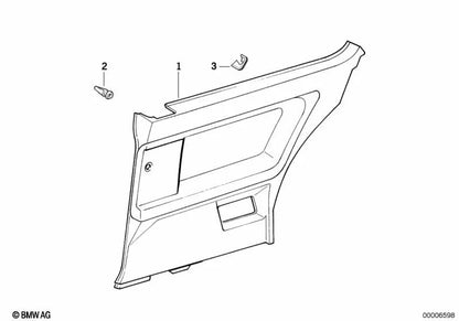 Revestimiento lateral trasero derecho para BMW Serie 3 E36 (OEM 51438203498). Original BMW