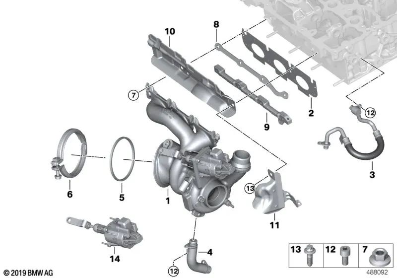 Oil return pipe for BMW I12, I12N, I15 (OEM 11427625155). Original BMW
