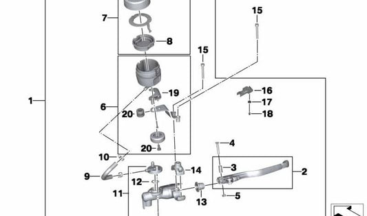 Conjunto freno manual vidrio ahumado OEM 32727727051 para motos BMW F 800 GS, F 800 R. Original BMW Motorrad.