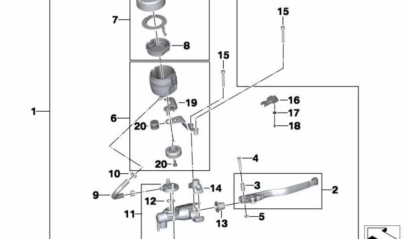 Conjunto freno manual vidrio ahumado OEM 32727727050 para motos BMW F 800 GS, F 800 R. Original BMW Motorrad.