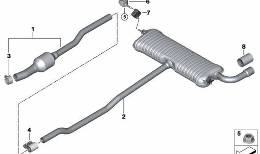 Silenciador delantero OEM 18308577156 para BMW F45, F45N, F46, F46N, F48 y MINI F54, F60. Compatible con varios modelos. Original BMW y MINI.