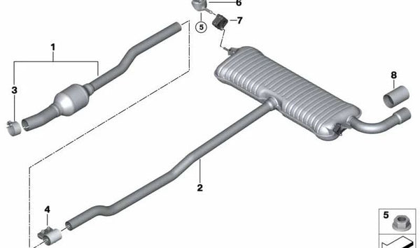 Silenciador delantero OEM 18308577156 para BMW F45, F45N, F46, F46N, F48 y MINI F54, F60. Compatible con varios modelos. Original BMW y MINI.