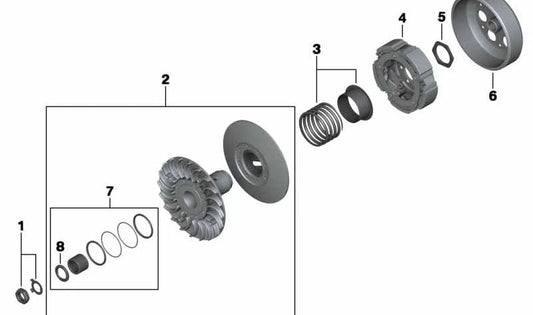 Juego de juntas y rodamientos de transmisión OEM 24818535412 para BMW Motorrad C 600 Sport (CK18) y C 650 GT (CK19) con cambio automático. Original BMW Motorrad.