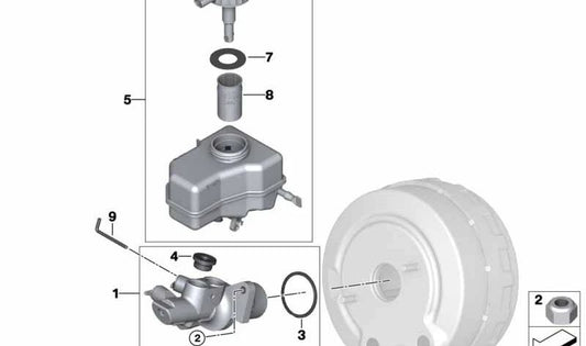 Cilindro maestro de freno OEM 34312283534 para BMW E82, E90, E90N, E92, E92N, E93, E93N. Original BMW.