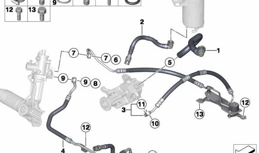 Aspiration tube Adresse assistée OEM 32416852875 pour BMW E70, F15, E71, F16. BMW d'origine.