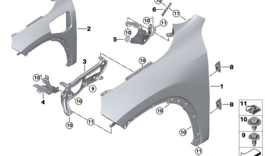 Supporto di Pasarrueda sinistra per BMW U11, U12 (OEM 41009629117). BMW originale