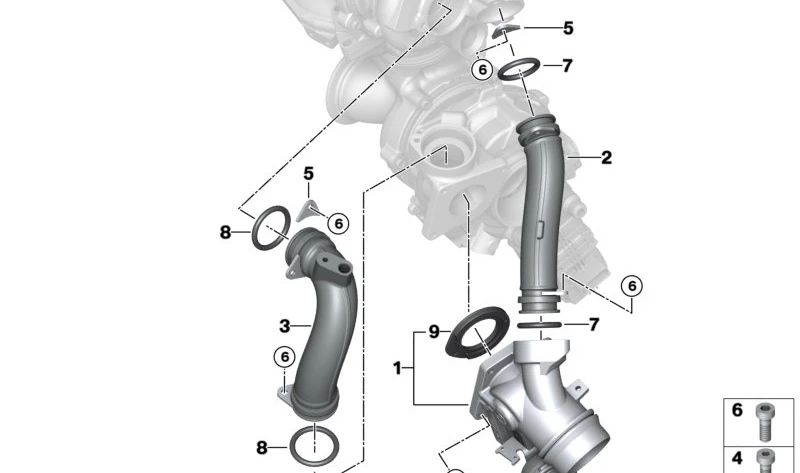 Tubo de conexión OEM 11658574474 para BMW F20, F21, F22, F23, F30, F31, F32, F33, F34, F36, G01, G02, G11, G12, G30, G31, F15. Original BMW.