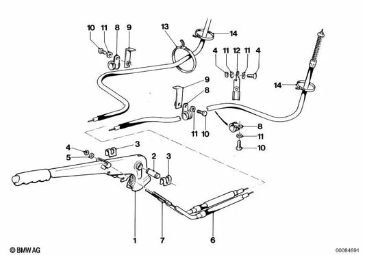 Linksbremskabel für BMW 3 E46, E90, F30, 5 E39, E60, F10 (OEM 34412160464). Original BMW