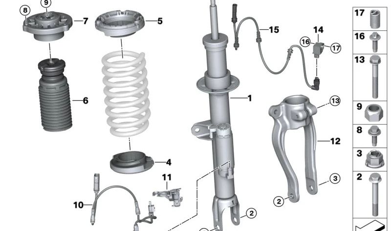 Absrogeur avant gauche avec VDC OEM 37106878113 pour BMW G14 et G15 {840D XDrive FY21, FY22, FY61, FY62; 840i XDrive DZ41; M850i ​​XDrive FY41, FY42; 840D XDrive BC21, BC22, BC61}. BMW d'origine.