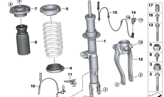 Amortiguador delantero derecho con VDC OEM 37106878114 para BMW G14, G15. Repuesto original BMW.