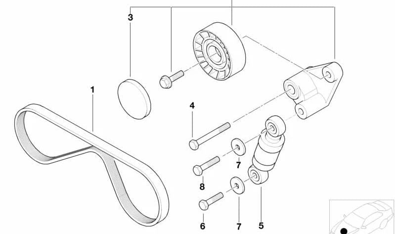 Correa tensor with OEM lever 11281407974 for BMW E52. Original BMW.