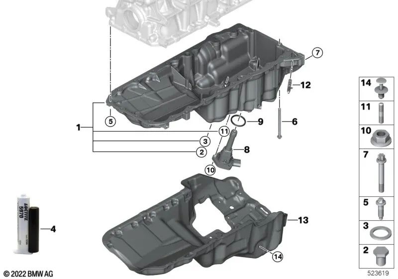 Cárter de óleo para BMW Série 7 G70 (OEM 11138595462). BMW original