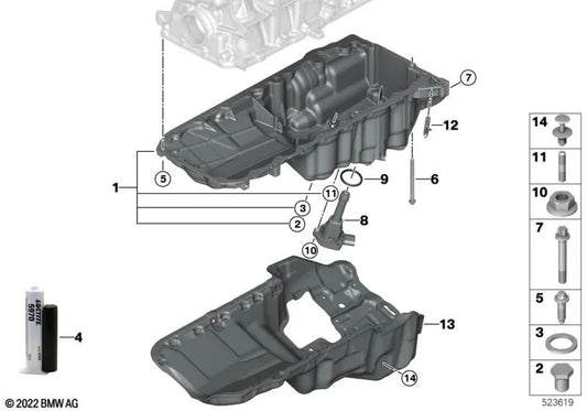 Oil pan for BMW 7 Series G70 (OEM 11138595462). Genuine BMW