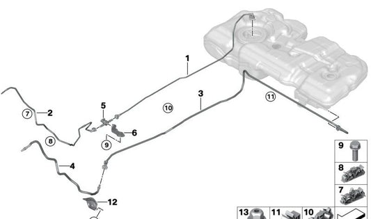 Tubo de alimentación de combustible OEM 16128742446 para BMW U06, U11, U10 y MINI U25. Original BMW y MINI.