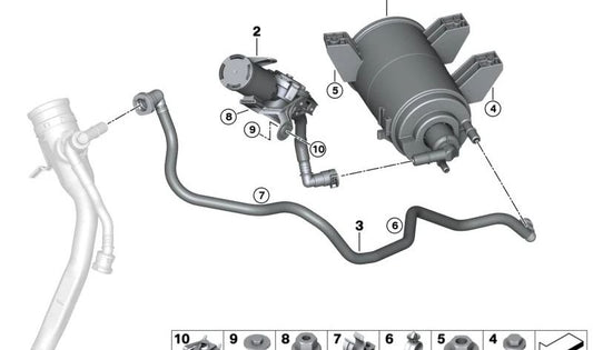 Tubo de ventilación del sistema de combustible OEM 16137440382 para BMW F91, F92, G14, G15. Original BMW.