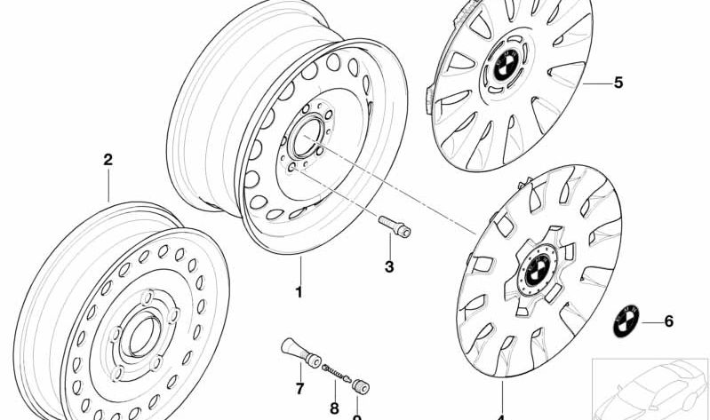 Emblema BMW adhesivo 64,5mm OEM 36136767550 para BMW E81, E82, E87, E88, F20, F21, F23, E36, E46, E90, E91, E92, E93, F30, F31, F32, F33, F36, E39, E60, E61, F07, F10, F11, E63, E64, F06, F12, F13, E38, E65, E66, F01, F02, F04, E84, E53, E70, E71, E7