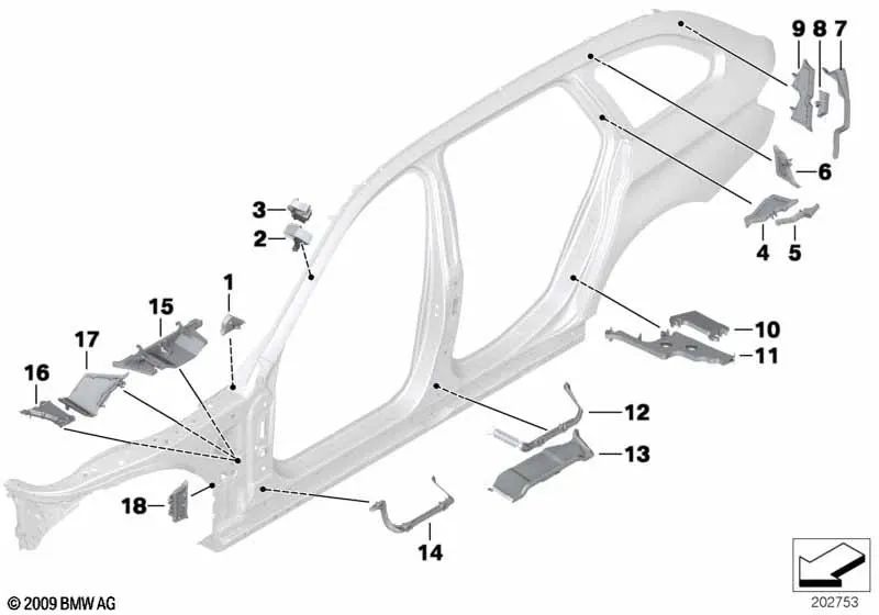 Formteil B-Säule for BMW F10, F11, F18 (OEM 41217186326). Genuine BMW.
