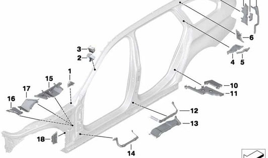 Revestimiento inferior exterior del pilar A izquierdo OEM 41217186355 para BMW F10, F10N, F11, F11N, F18, F18N. Original BMW.