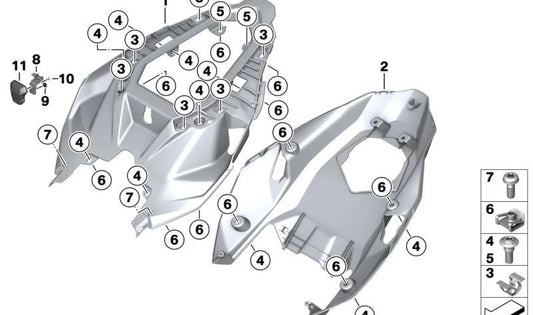 Carcasa trasera superior OEM 46631540639 para BMW Motorrad S 1000 R (K63), M 1000 R (KM3). Original BMW Motorrad.