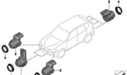 Sensor de aparcamiento (PDC) OEM 66209270500 para BMW X3 E83 (modelos 1.8d, 2.0d, 2.0i, 2.0sd). Conector recto ultrasónico negro. Original BMW.