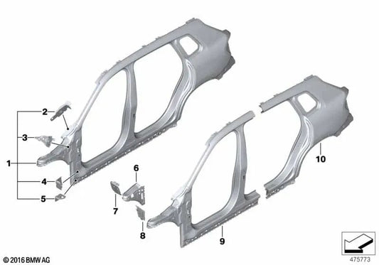 Upper left side wall bracket for BMW F48, F49 (OEM 41007427131). Original BMW