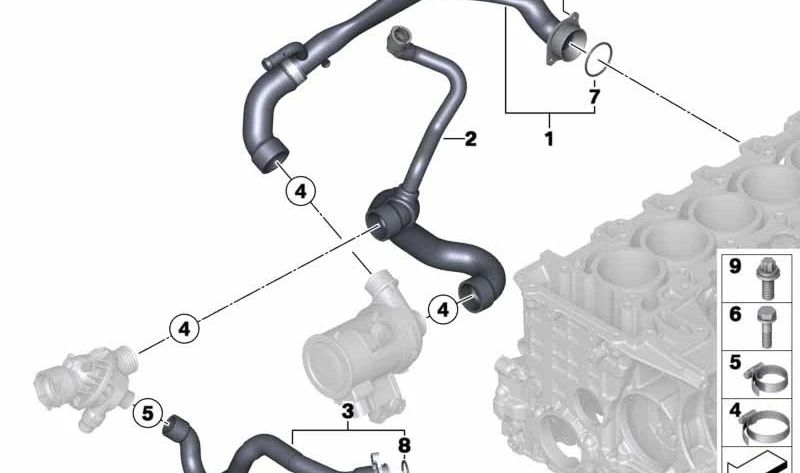 Manguera de refrigerante OEM 11537628010 para BMW F22, F23, F87, F30, F32, F33, F36. Original BMW.