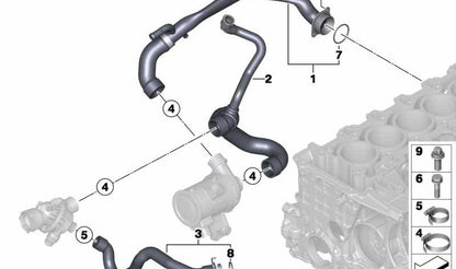 Manguera de refrigerante OEM 11537628010 para BMW F22, F23, F87, F30, F32, F33, F36. Original BMW.