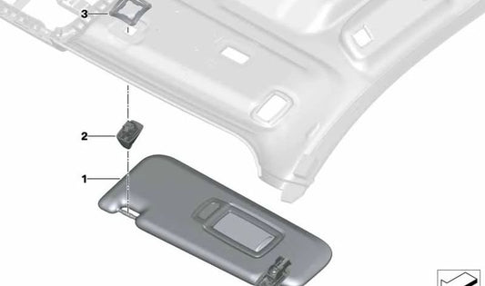 Parasoles (solar visor) right with OEM label 51168071070 for BMW X3 G01, G01N, F97, G08 and BMW X4 G02, G02N, F98. Anthracite color Original BMW.